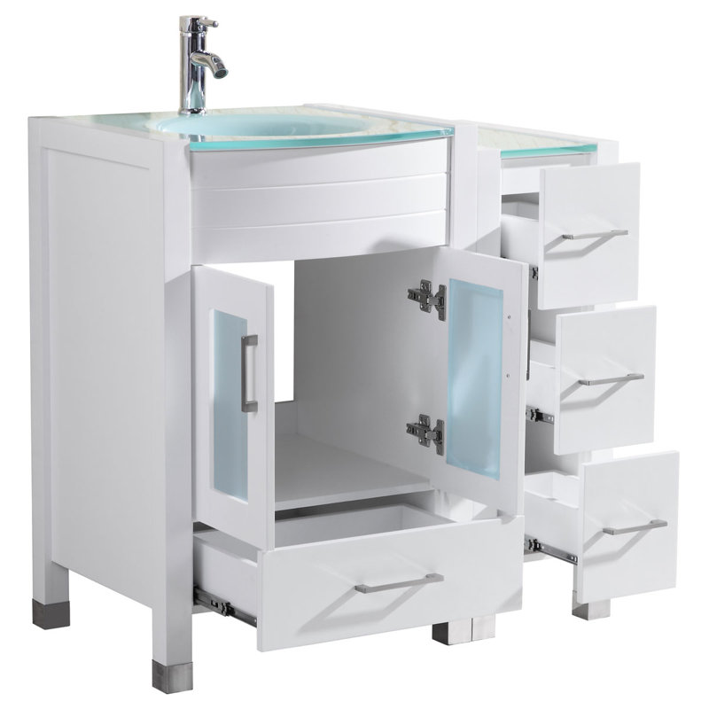Ensemble de meuble-lavabo de salle de bain double 48 po avec miroir modern Marguez, Blanc