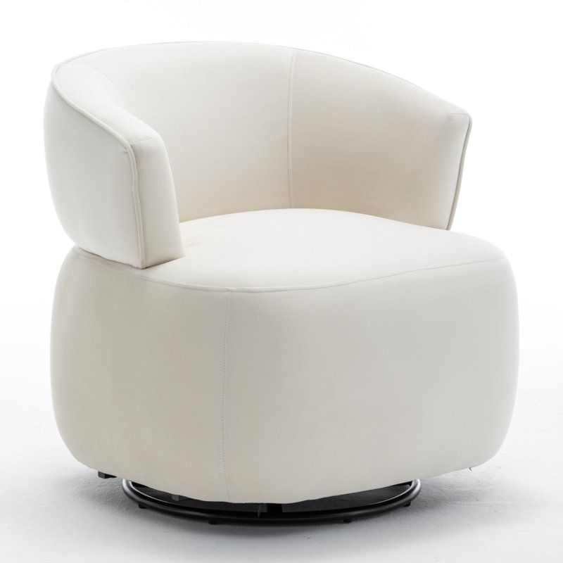 Olevide Swivel Barrel Chair, Beige Velvet