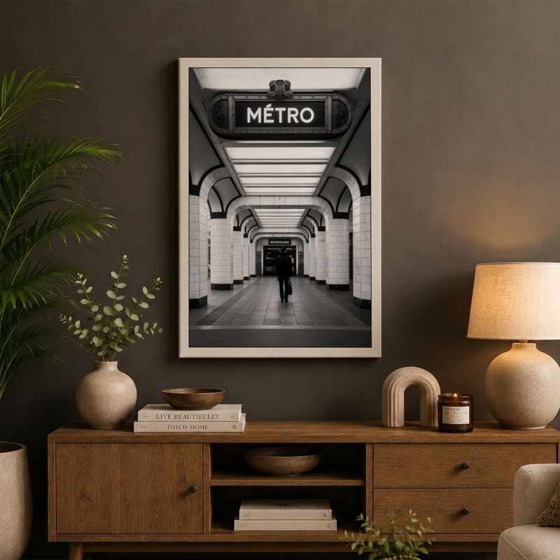Metro Corridor Minimalist - Wrapped Canvas, 24x16 - 61.0 x 40.6 cm, Taupe Border