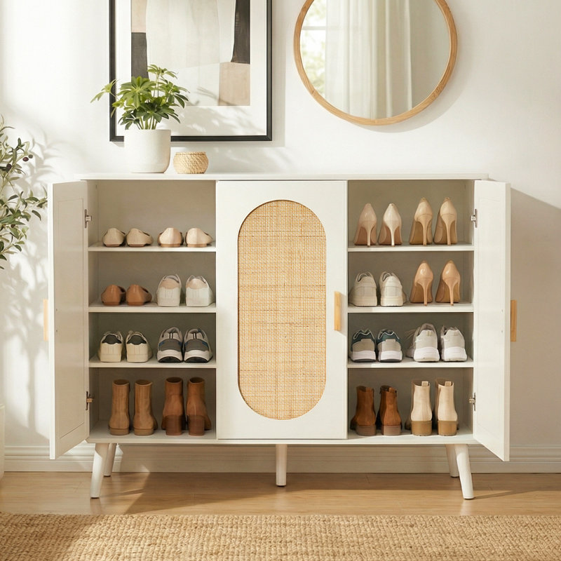 24 Pair Shoe Storage Cabinet, White/Natural