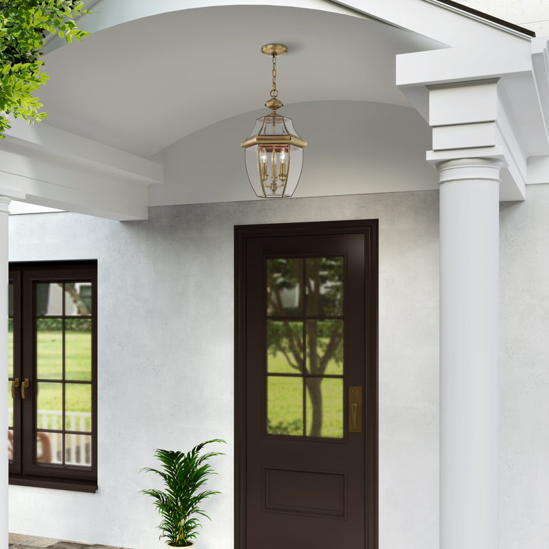 Alexavier 3 - Light Outdoor Hanging Lantern, Antique Brass