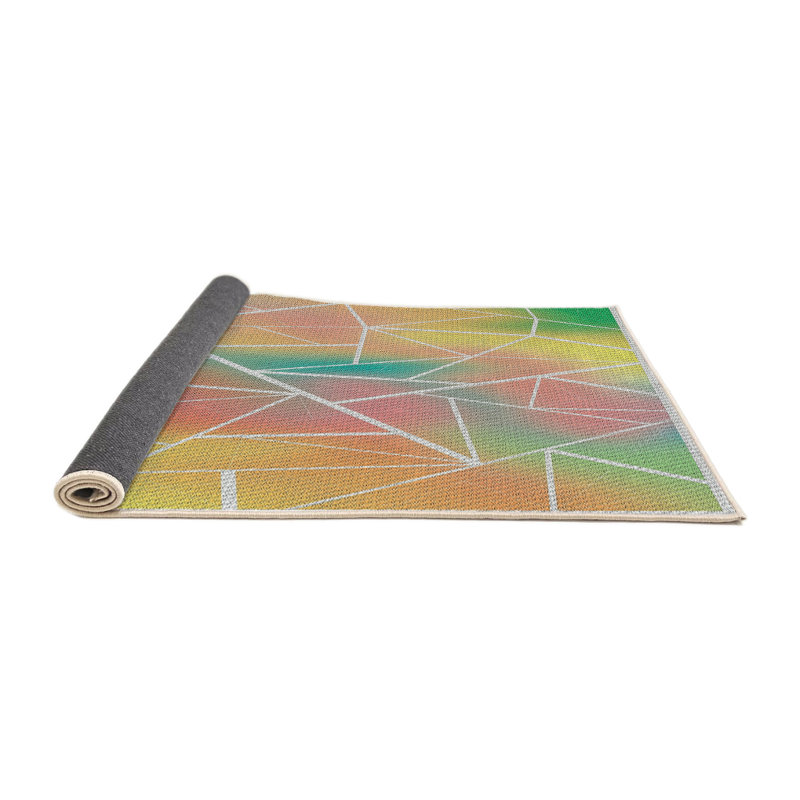Tapis vert/rose/bleu à motif, Rond 3 pi