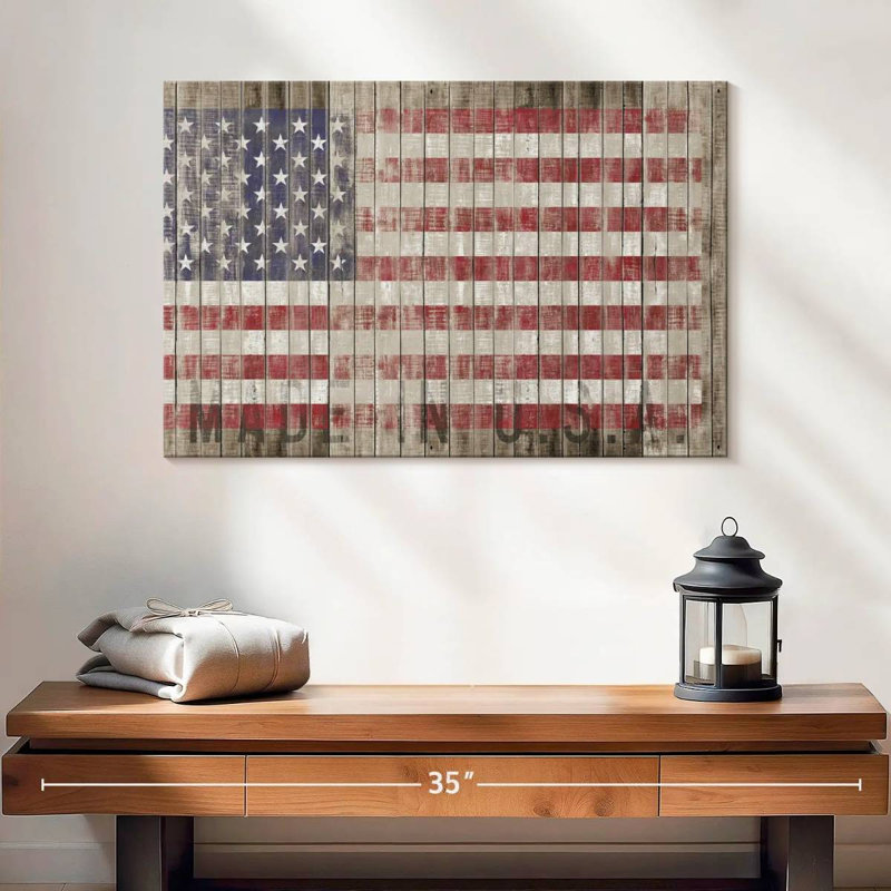Drapeau américain Borges, grunge en bois, H 16 po x l 24 po