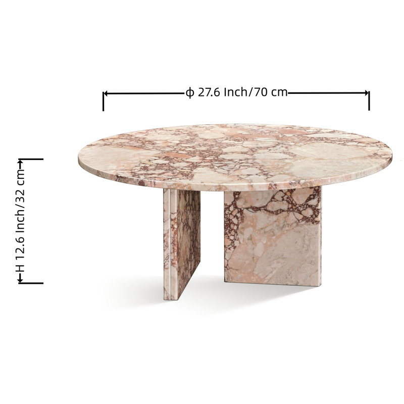Table basse luxueuse en marbre rose de 12,6 po de hauteur, ornement essentiel pour le salon, surface polie, conception facile à installer, élément de décoration naturel distinctif naturel de 27,6 H 12,6 po / 70 H 32 cm,