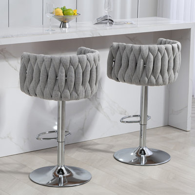 Tabourets de bar pivotants à 360 ° en tissu, hauteur réglable avec dossier tissé et repose-pieds, ensemble de 2 pour îlot de cuisine et café