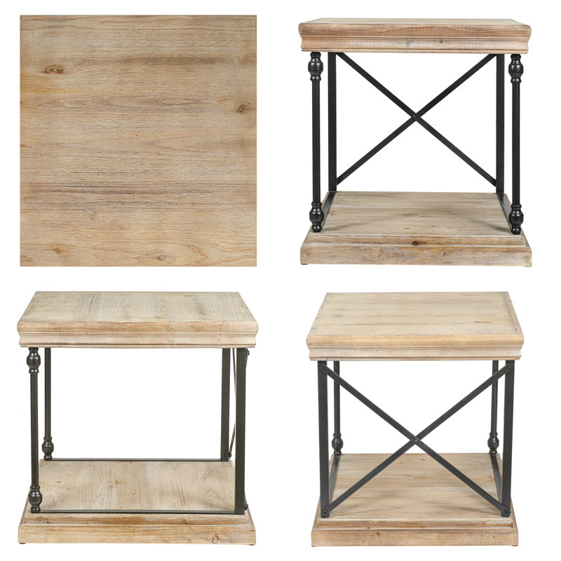 Wood Square Storage Side End Table