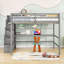 Lit mezzanine double en bois avec bureau, tablettes et escalier de rangement-750229265