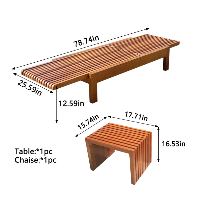 Ensemble de chaises longues d'extérieur en bois massif avec table d'extérieur