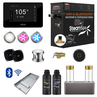 Ensemble de générateur de bain de vapeur à accès rapide Bluetooth et Bluetooth 9Kw avec pompe à arôme Black Gold
