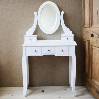 Ensemble de coiffeuse en bois, table de maquillage avec miroir rotatif à 360 °