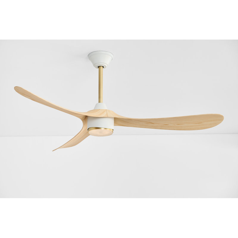 Aerocurve LED Smart Ceiling Fan, White and Brushed Brass with Natural Blades