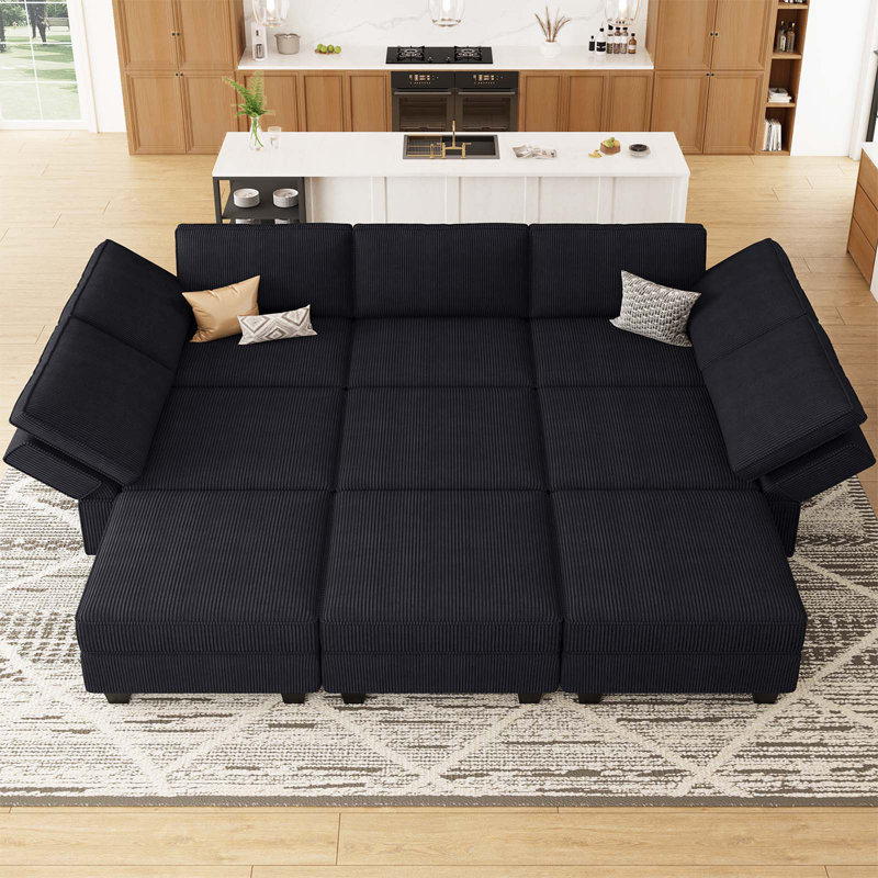 Neemi Upholstered Sectional, Black Corduroy