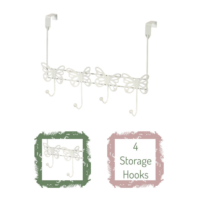 Butterflies Over Door Storage Hooks, White
