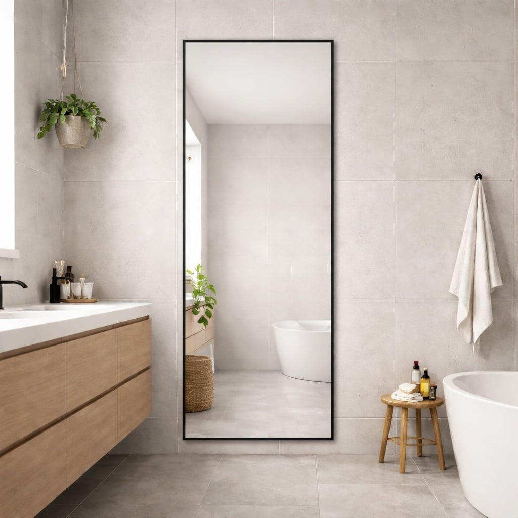 Jobu Full Length Rectangle Mirror 180cm x 60cm, Black Metal Frame - Image 2