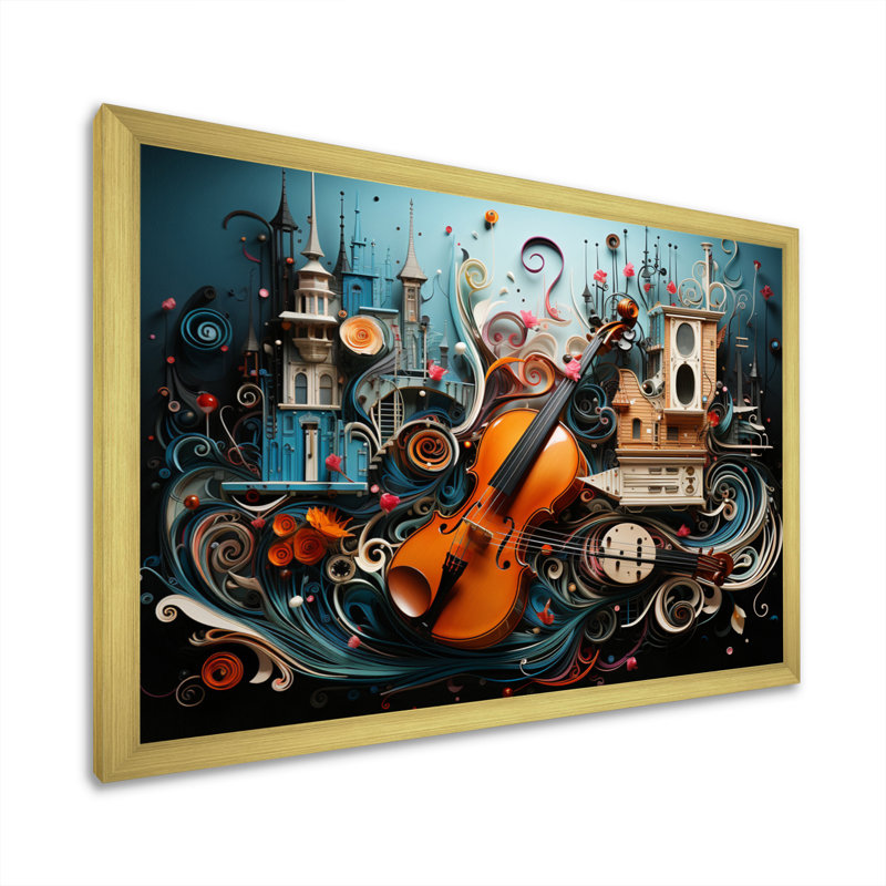 Malaila " Surreal Symphony ", 24" H x 32" W x 1" D, Gold Picture Framed