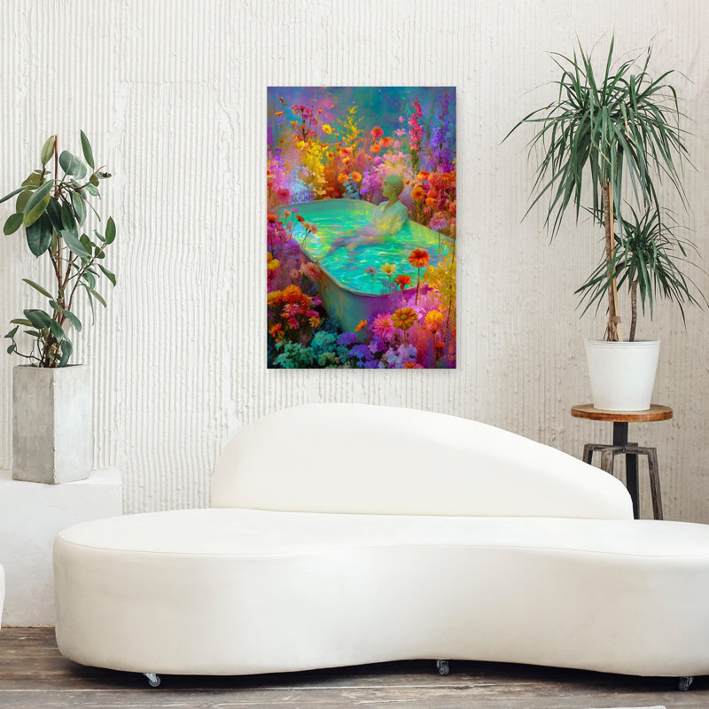 «Enchanted Floral Bath Colorful Ethereal Peaceful Flower», art mural, H 36 po x l 24 po