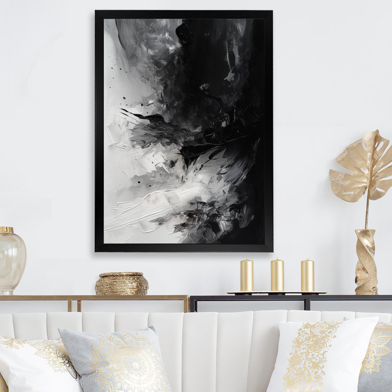 «Black Textured Splash Paint Art III», art mural abstrait, Cadre photo noir, H 20 po x l 12 po x P 1 po