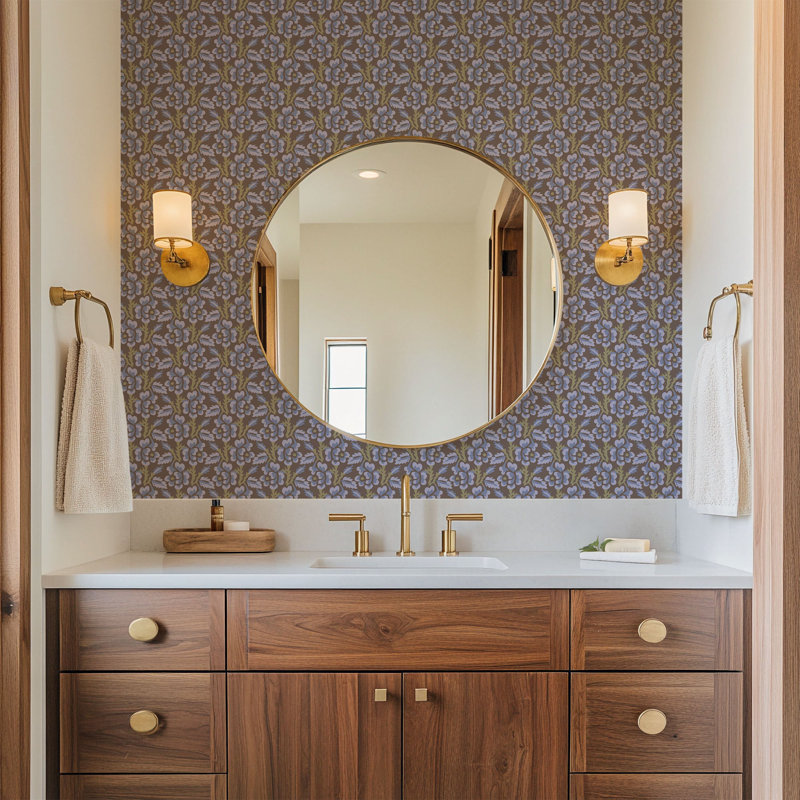 Thorn & Blossom - Wallpaper, Onyx Persimmon, Non-pasted