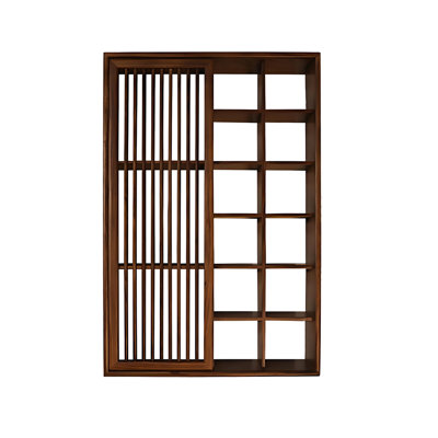 23.62" New Chinese Style Brown Walnut Color Solid Wood Wall-Mounted Curio Display Shelf & Collectibles Cabinet