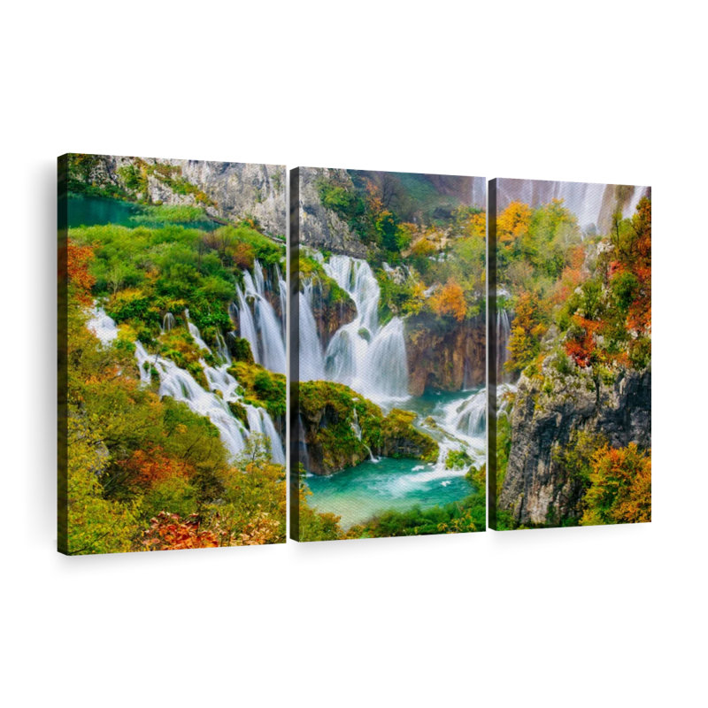 «Autumn Plitvice Waterfalls» sur, H 28 po x l 45 po x P 1,25 po