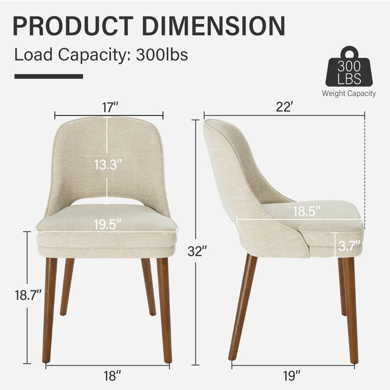 Two-tier solid wood upholstered side chair, Sleek, Beige, Set of 4