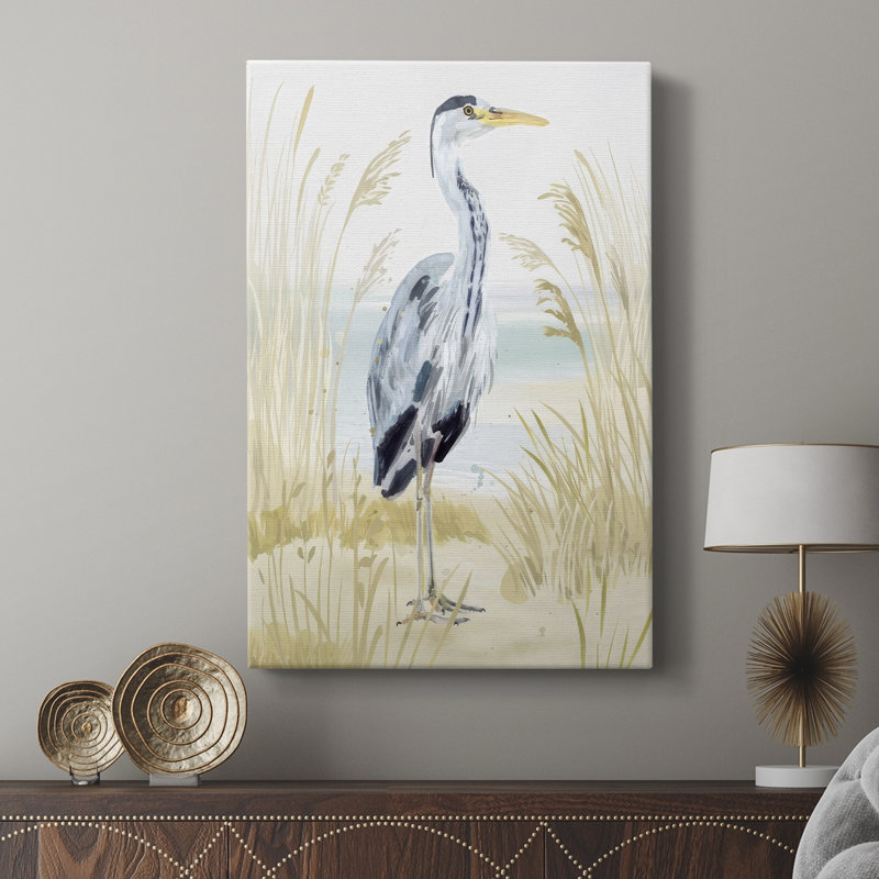 Héron sur la côte I - galerie sur mesure Cavas, H 27 po x l 18 po