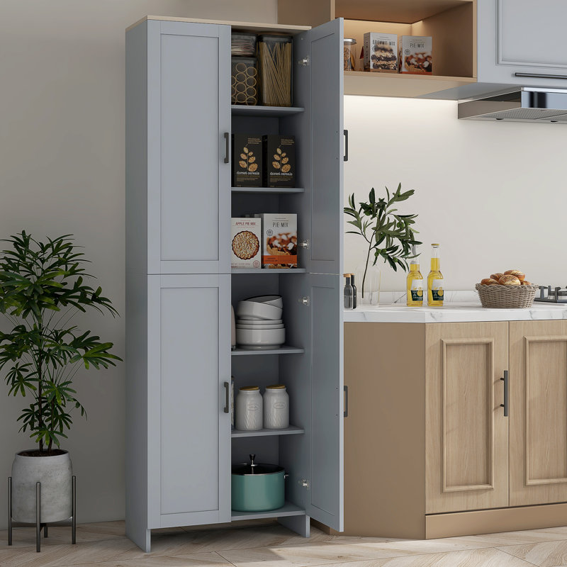 Armoire de rangement 67 po à 4 portes avec tablettes réglables 67 po, Gris