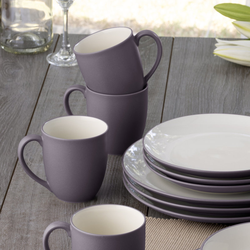 Plum and White Ceramic 16-Piece Square Dinnerware Set