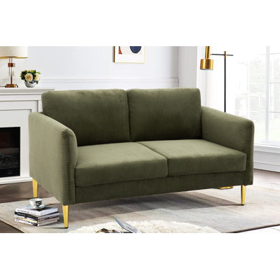 60.63" Wide Modern Corduroy Loveseat, Plush Upholstered Cushions, Solid Wood Frame, Compact Living Room And Apartment Furniture ,green