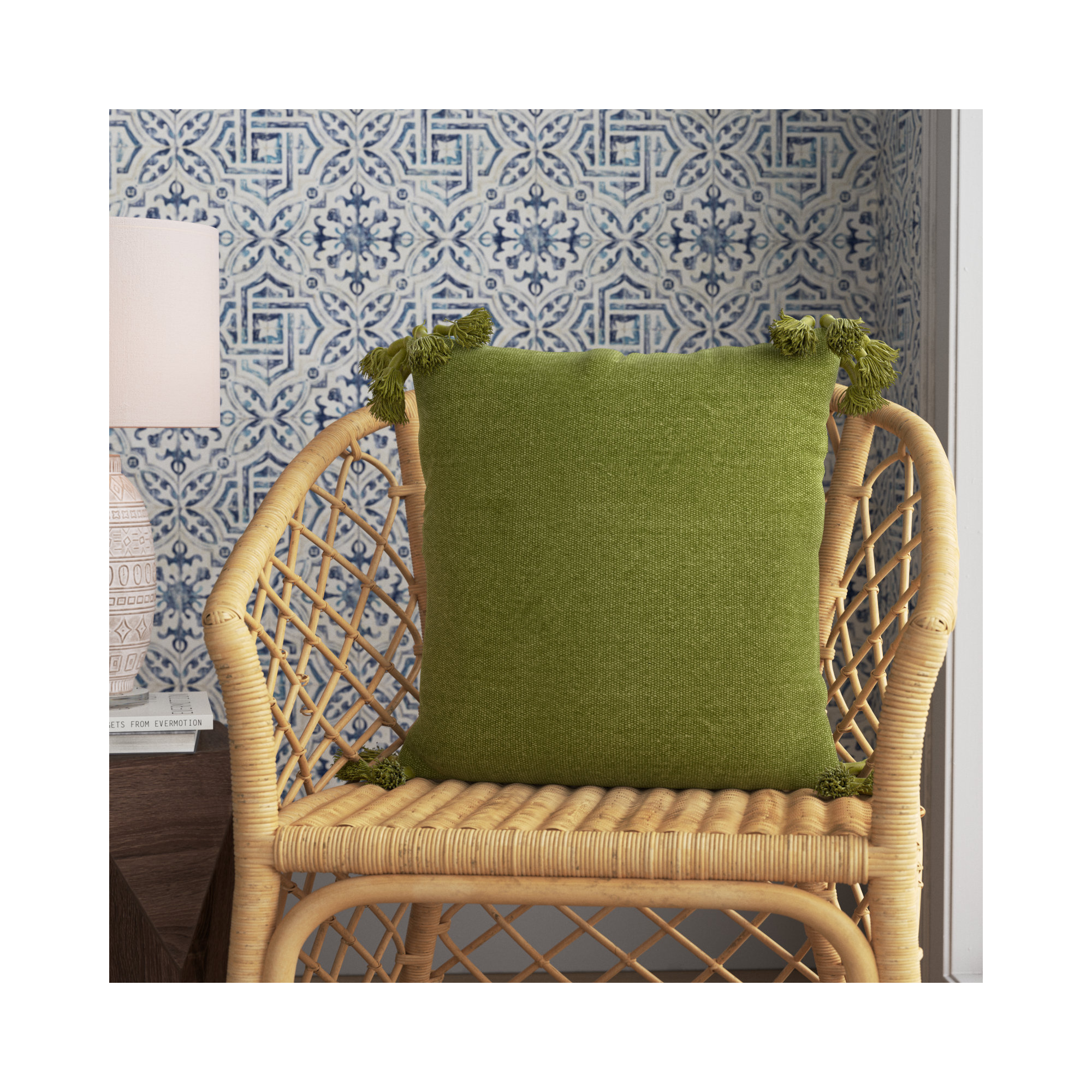 Almerton Tassels Cotton Throw Pillow, Green, Pillow Cover Only - No Insert