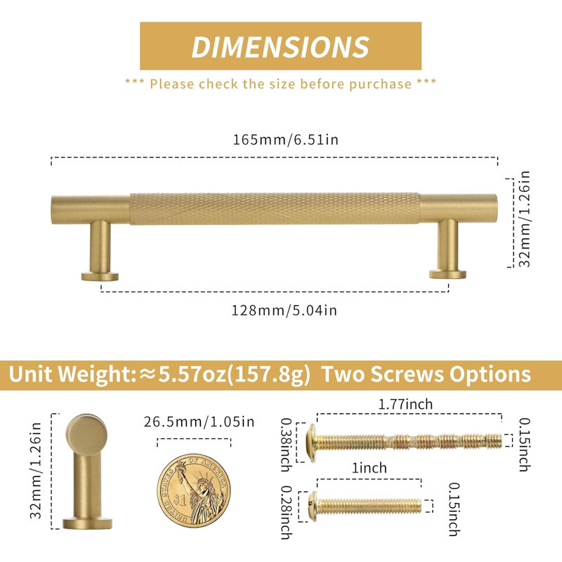Solid Brass Cabinet Pulls With Knurled Design, Durable Drawer Handles For Kitchen, Bathroom, And Furniture Hardware