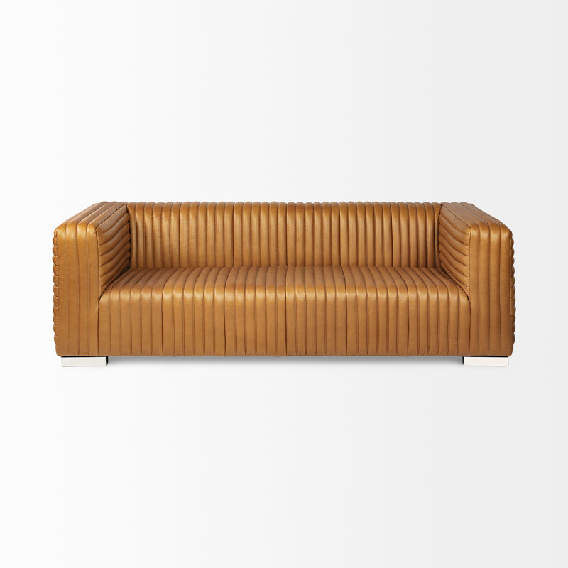 Canapé Mcnew, H 26,5 po x l 86,5 po x P 38,5 po, Cuir véritable brun