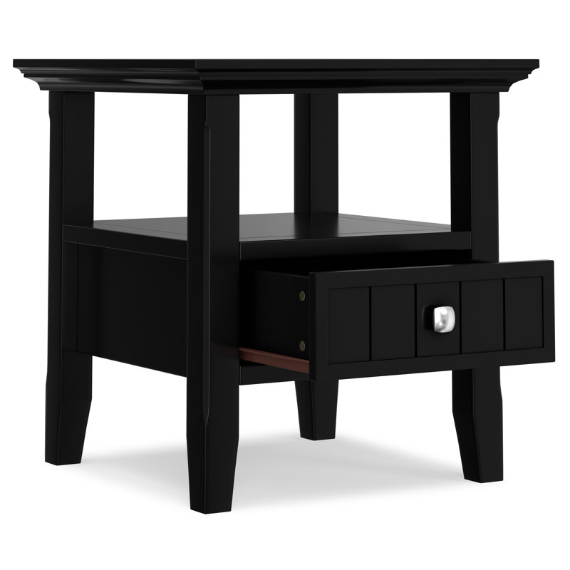 Acadian Solid Wood Transitional End Table with Drawer and Open Shelf