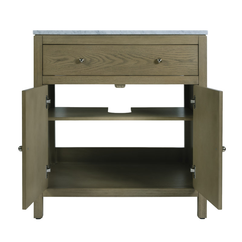 Meuble-lavabo en marbre brun clair clair Celine, Chêne clair