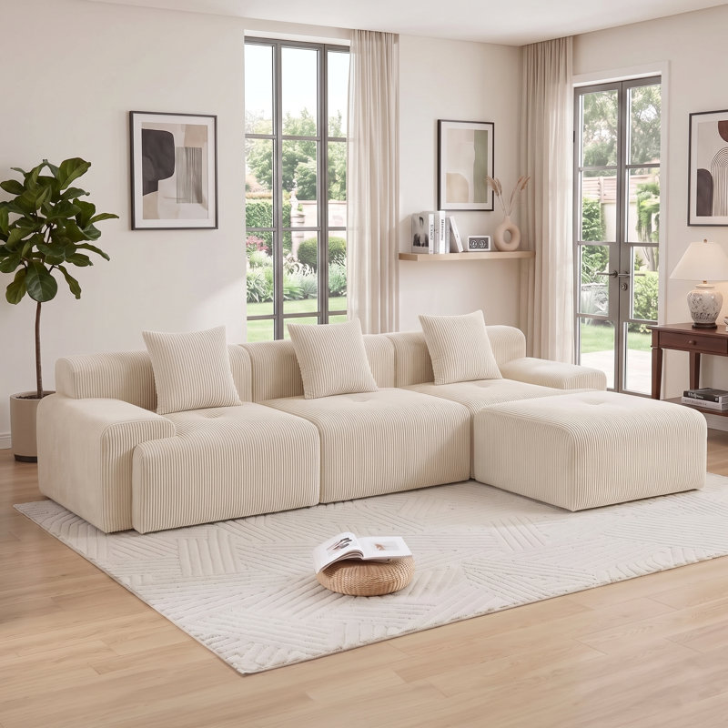 Canapé-lit d'angle modulaire Robscott Cloud de 300 cm (118,1 po) avec pouf, sans assemblage, Orange