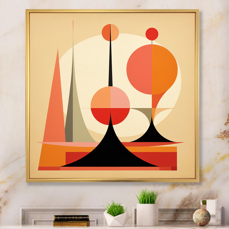 Full Moon Mountains Midcentury Geometric Abstract - Modern Midcentury Wall Decor, Gold Single Picture Framed
