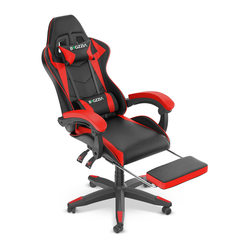 Reclining Game Chair With Footrest, Black/Red