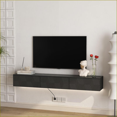 Meuble télé mural flottant 67 po avec 16 lumières DEL couleur pour meuble télé de 55 à 65 po | Noir | Taille du téléviseur: 60 à 69 pouces