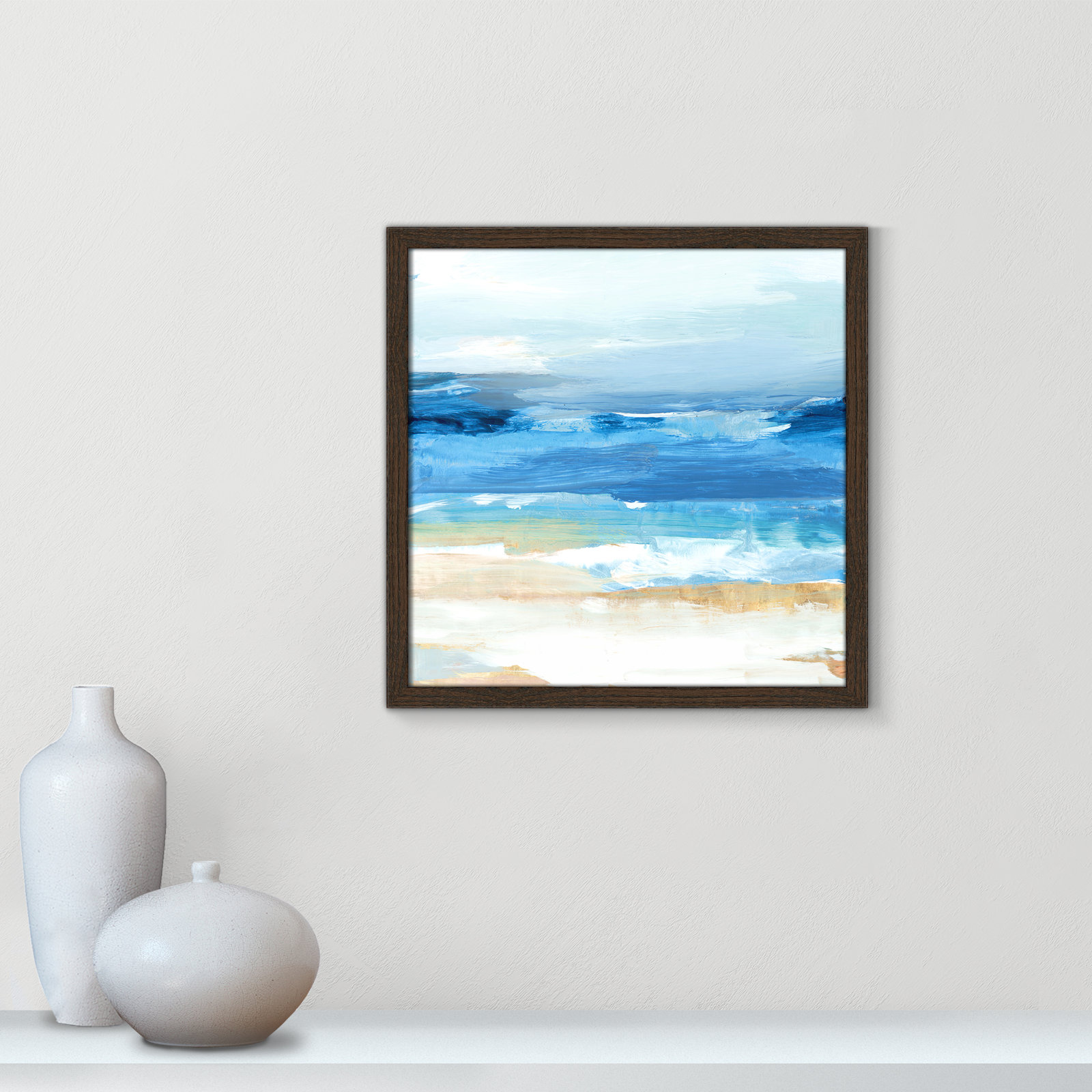 Daphnee "Surface Waves" Painting, 17" H x 17" W x 0.75" D, Walnut Framed