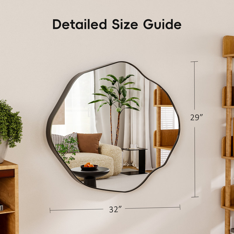 Irregular Wall Mirror, Modern Asymmetrical Metal Frame Mirror, HD Glass for Living Room, Bedroom, Bathroom – Black, 32"x29"