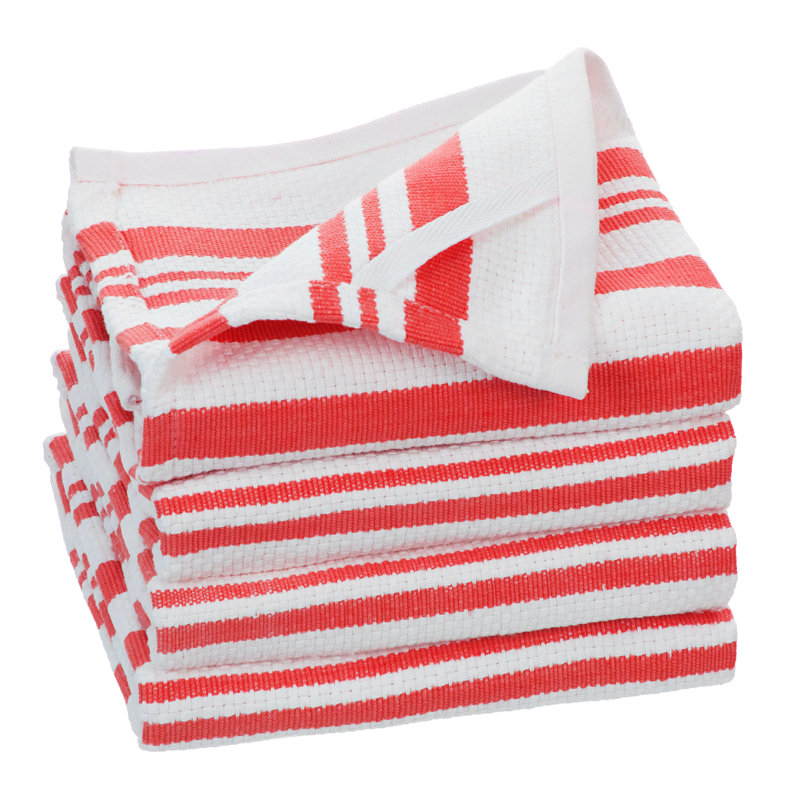 Broadway Cotton Stripe Jacquard Tea Towel Kitchen Towel, Red