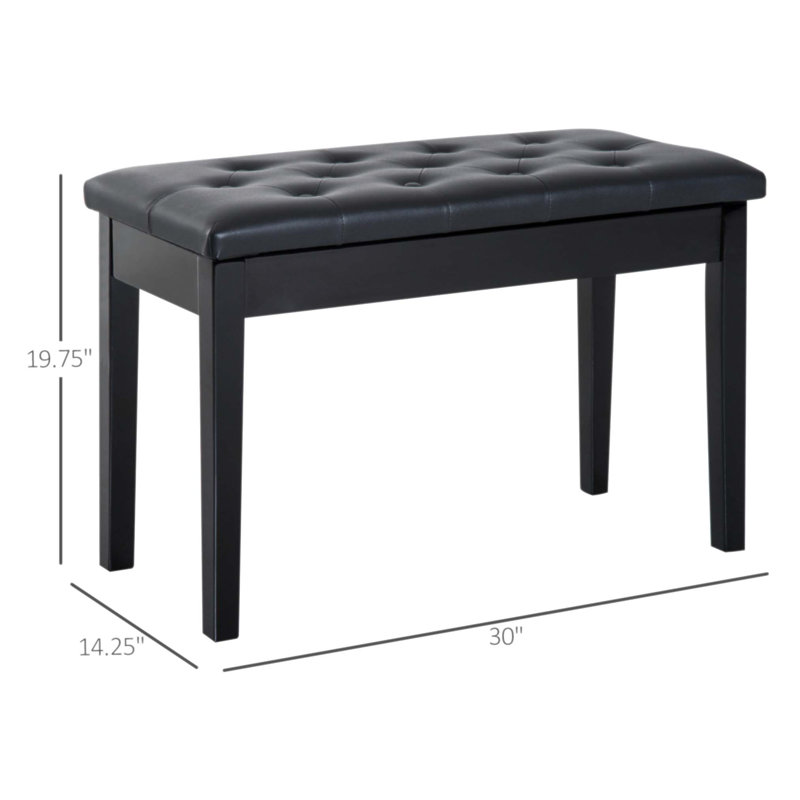 Elegant Faux Leather Tufted Piano Bench, Perfect For Duet Playing And Traditional Country Aesthetics, Black