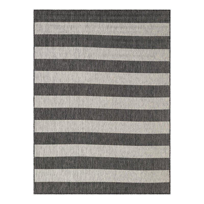 Hay Bale Striped Charcoal Gray/Gray Indoor / Outdoor Area Rug
