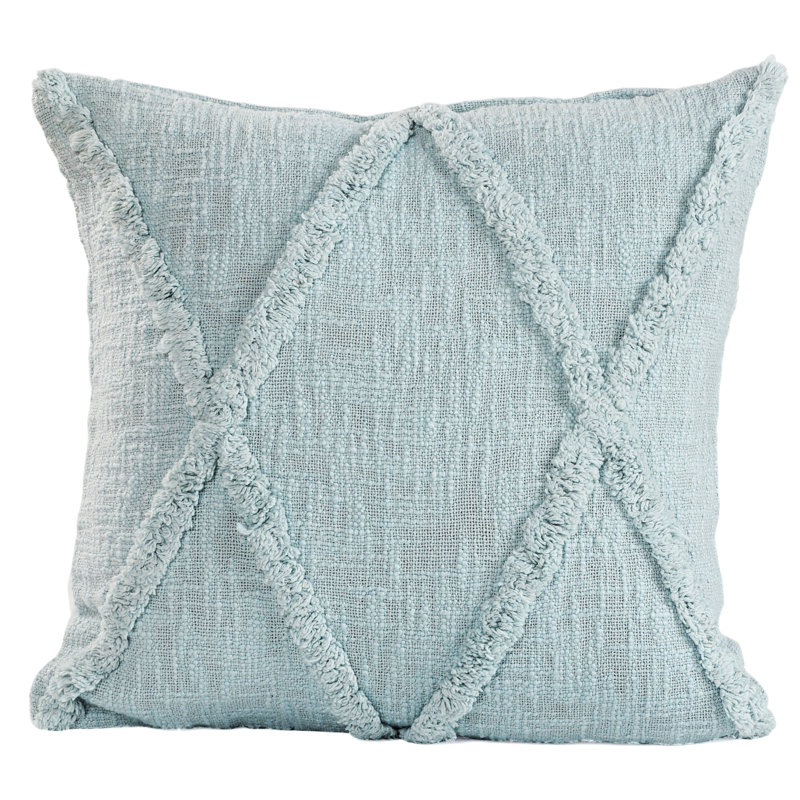  Hand-Woven Diamond Tufted 100% Cotton Throw Pillow, Square 18"H x 18"W, Pastel Blue, Polyester