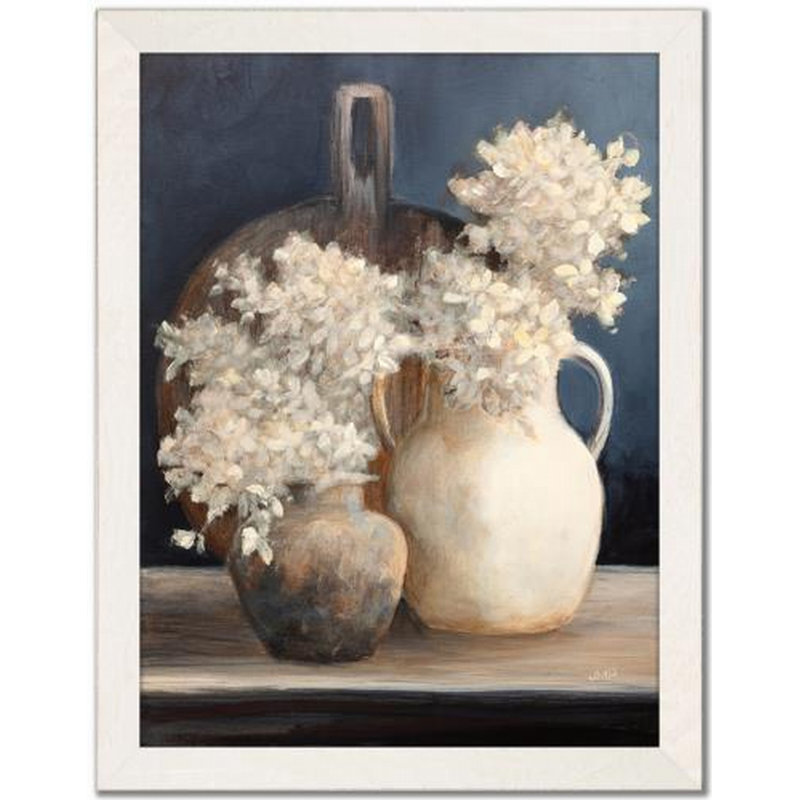 «Golden Hydrangeas I», art mural blanc encadré