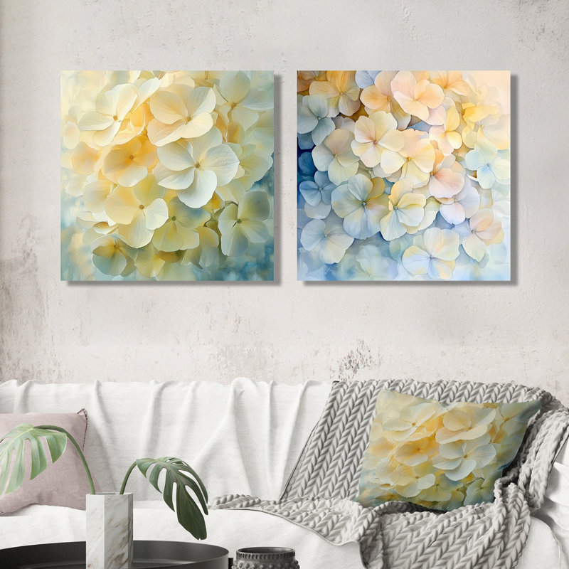 Hortensia en flou artistique de l'été I - art mural hortensia - ensemble de 2 décorations murales traditionnelles