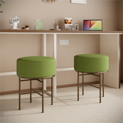 Tabouret de coiffeuse rembourré 2 pièces, tabouret rembourré en lin pour la salle de maquillage, tabouret moelleux moderne pour le bar et la salle à manger, tabouret avec repose-pieds avec pieds en métal pour le salon et la chambre à coucher