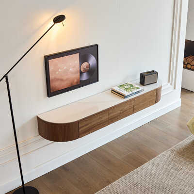 63" Modern Walnut Floating TV Stand Wall-Mounted TV Media Console with 3 Drawers, Fully-Assembled