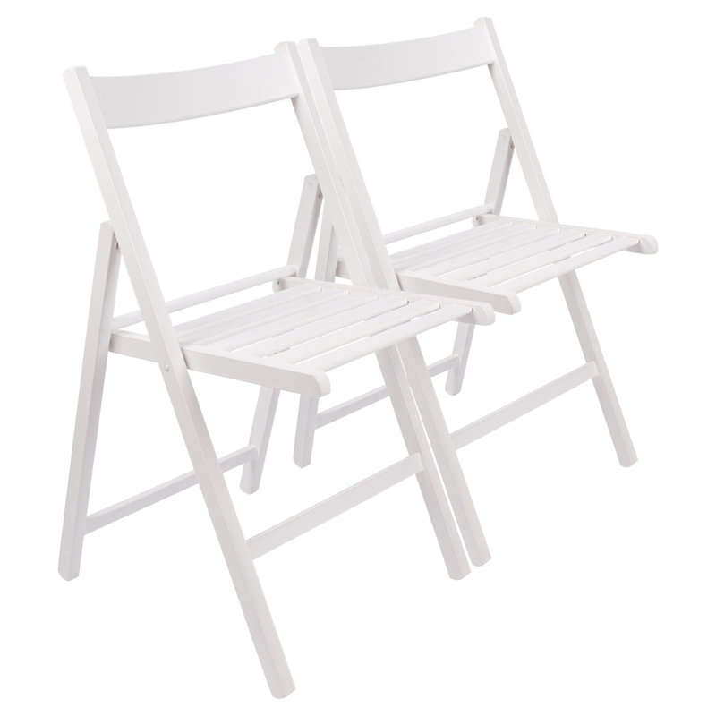 Harbour Housewares - Beech Wood Folding Chairs - Set of 2, White