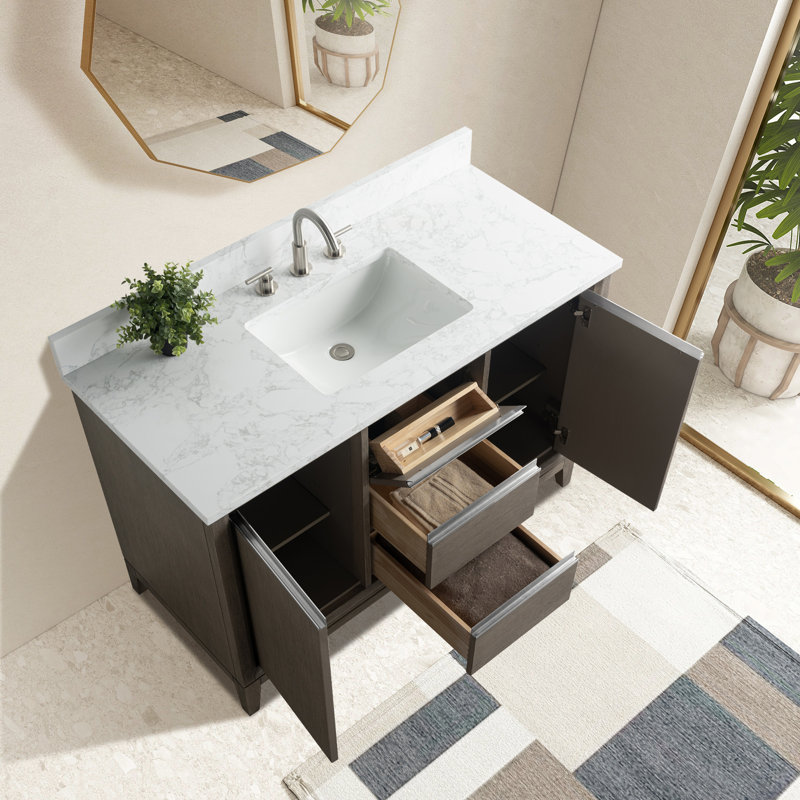 54 meuble-lavabo double avec comptoir 54, Bois flottant gris, 48", Simple